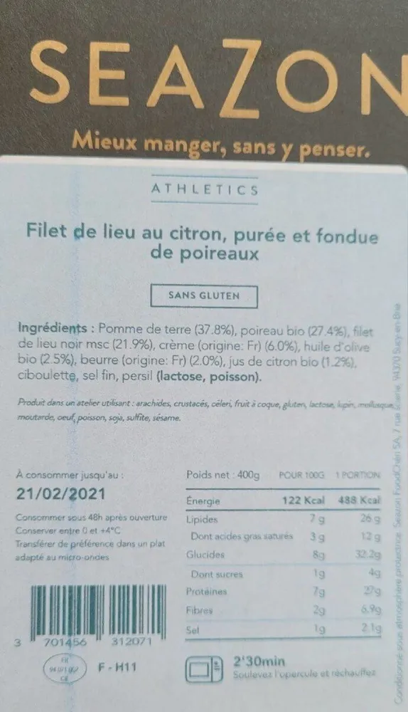 Filet de lieu au citron, purée et fondue de poireaux