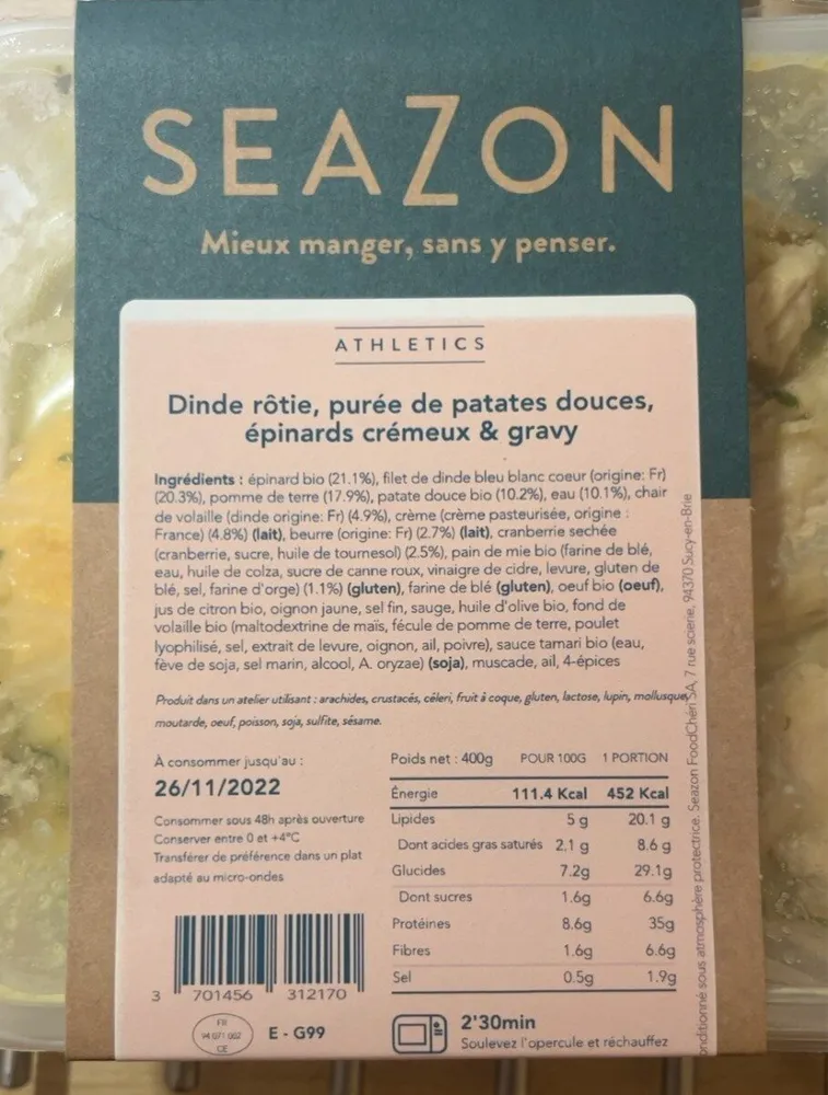 Dinde rôtie, purée de patate douce, épinards crémeux & gravy