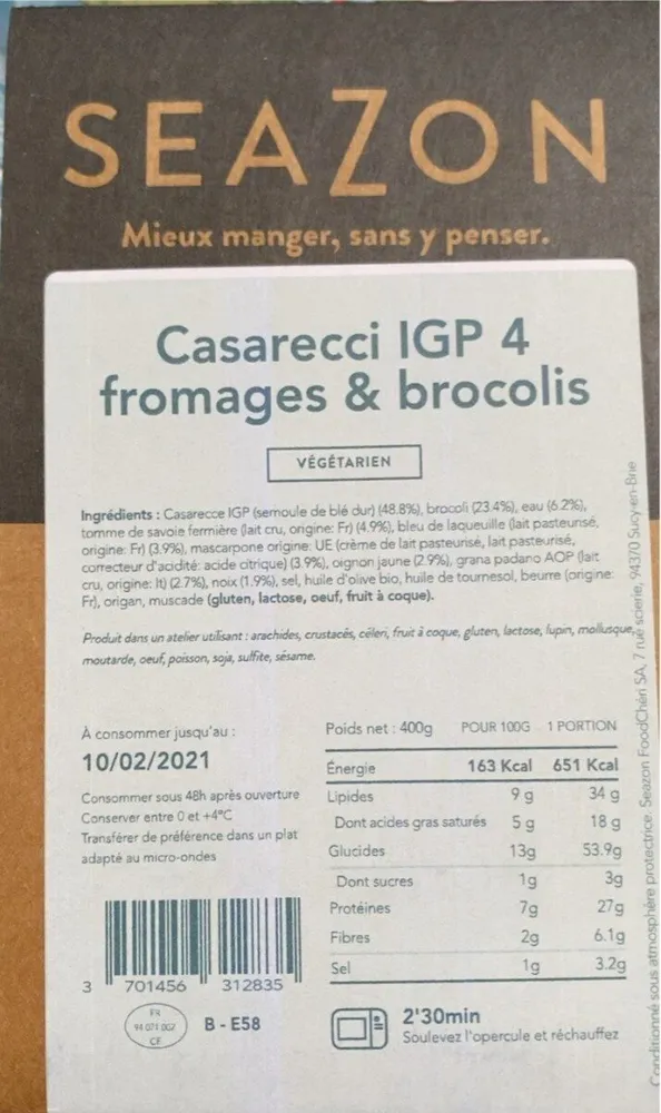 Casarecci IGP 4 fromages et bricolis
