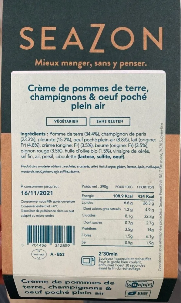 Crème de pomme de terre oeuf
