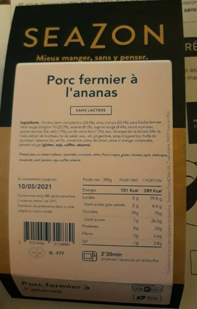 Porc fermier à l'ananas