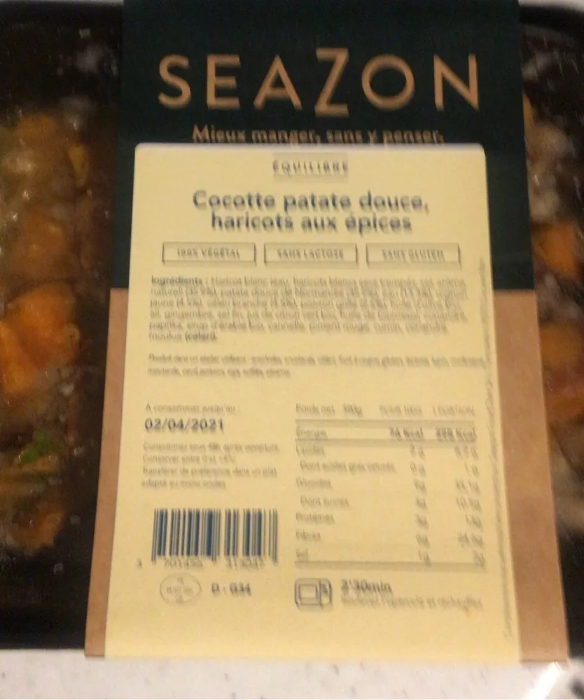 Cocotte patate douce haricot
