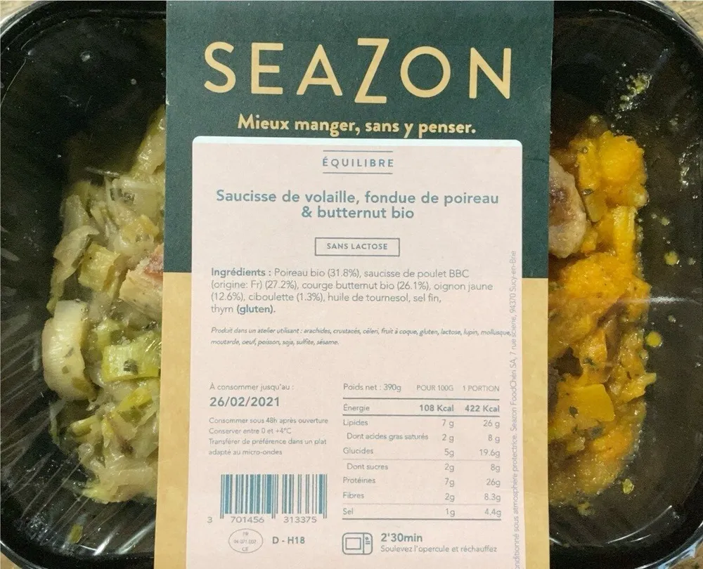 Saucisse de volaille, fondue de poireau et butternut bio