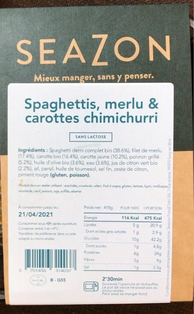 Spaghettis, merlu & carottes chimichurri