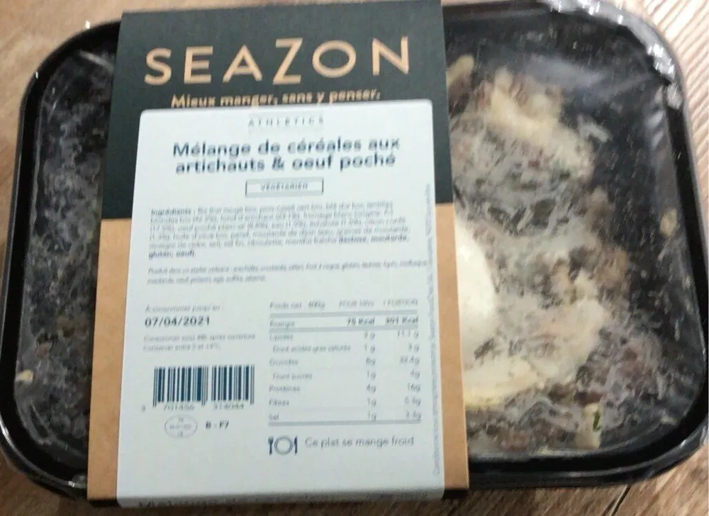 Melange cereales aux artichauts et oeuf pochr