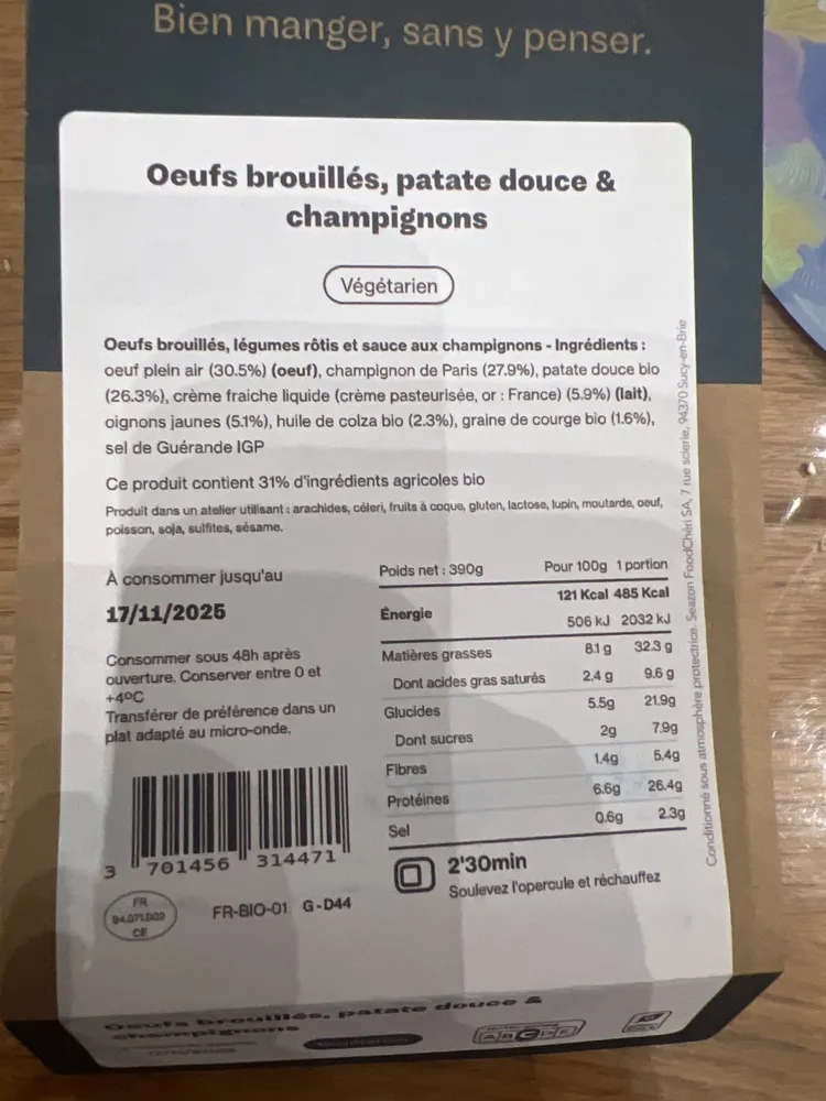 Oeufs brouillés patates douces & champignons