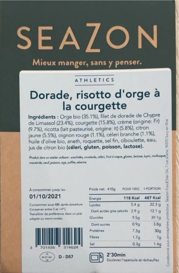 Dorade, risotto d’orge à la courgette