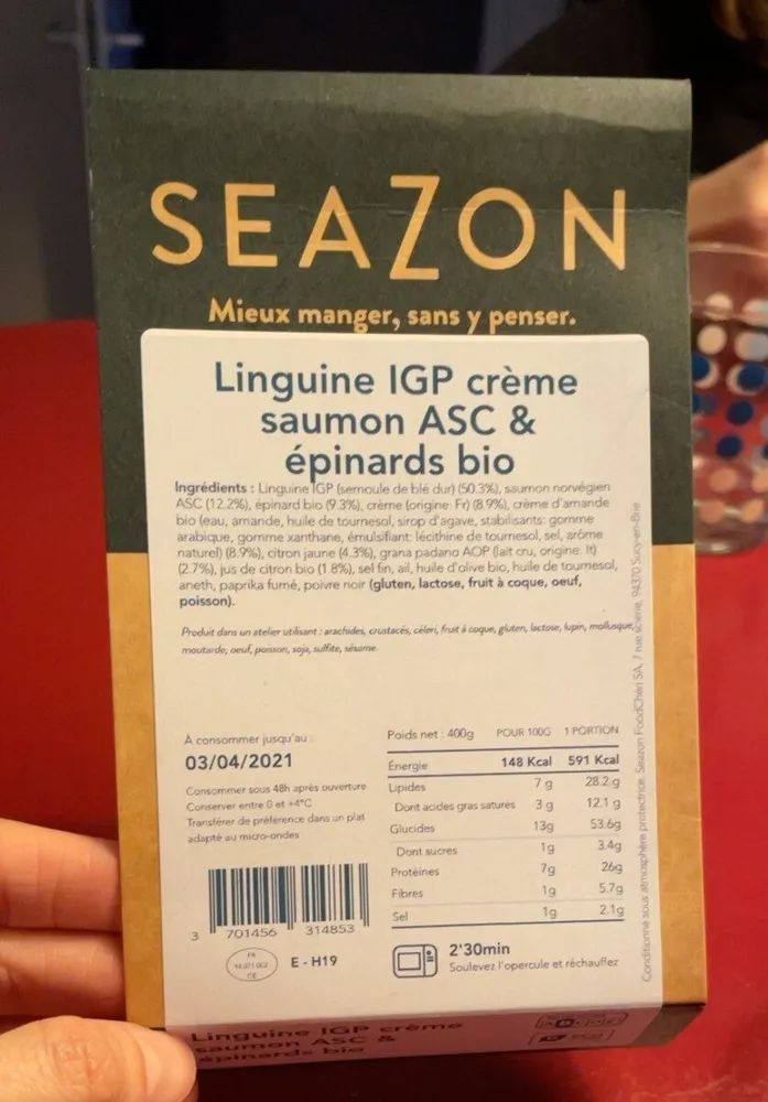 Linguine igp creme saumon et epinard bio