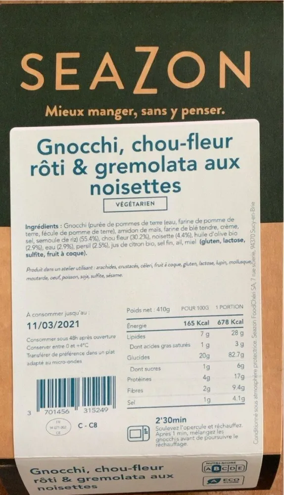 Gnocchi, chou-fleur roti & gremolata aux noisettes