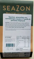 Saumon, gremolata aux canneberges purée à oseille