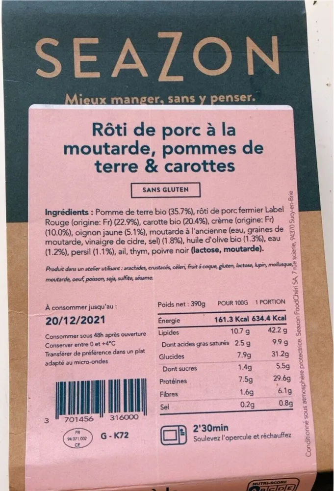 Roti de porc a la moutarde pommes de terre & carotte