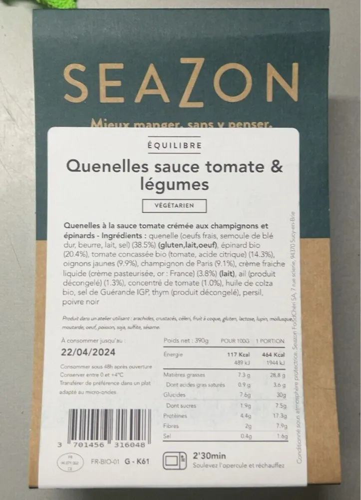 Quenelles sauce tomate  & épinards