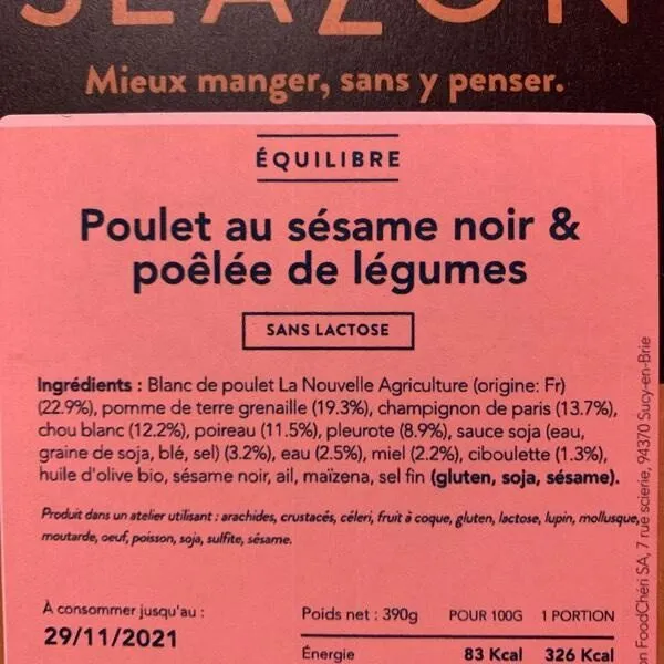 Poulet sesame legumes