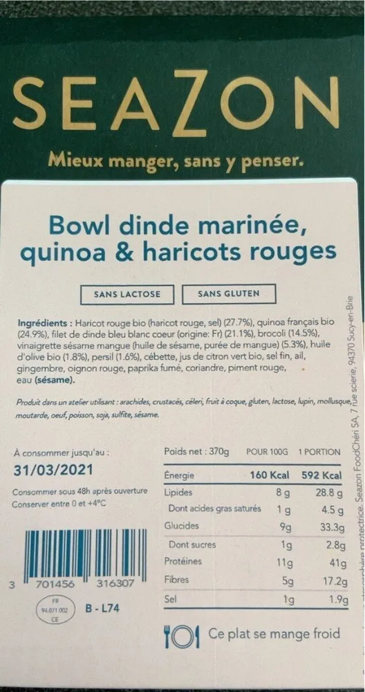 Bowl dinde marinee