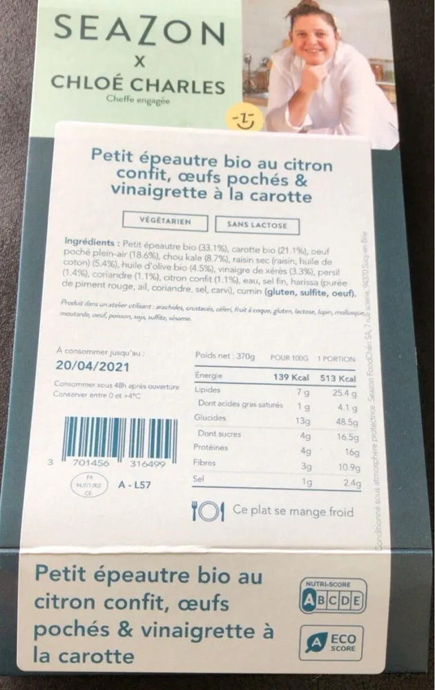 Petit épeautre bio au cotron confit, œufs pochés