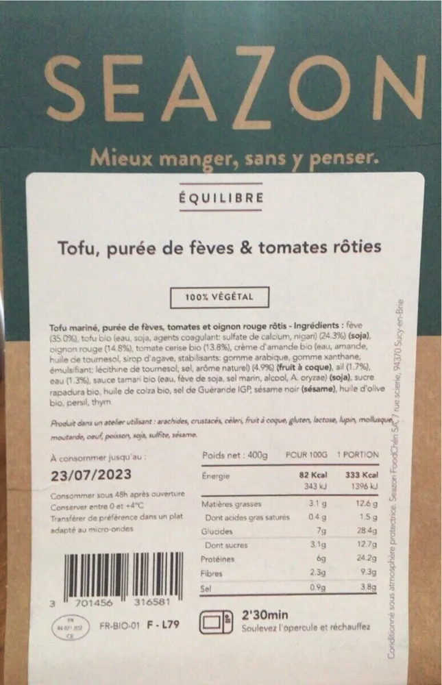 Tofu puree de feves et tomates roties