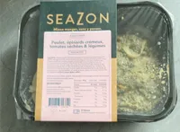 Poulet, épinards crémeux, tomates séchées et légumes