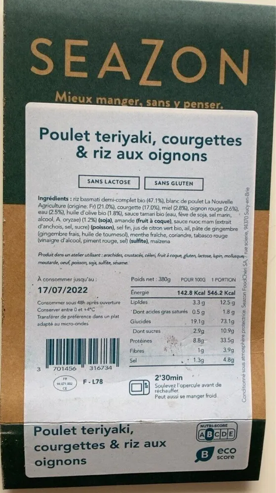 Poulet teriyaki courgettes riz