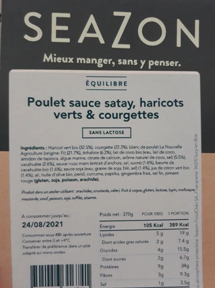 Poulet sauce satay, haricots verts & courgettes
