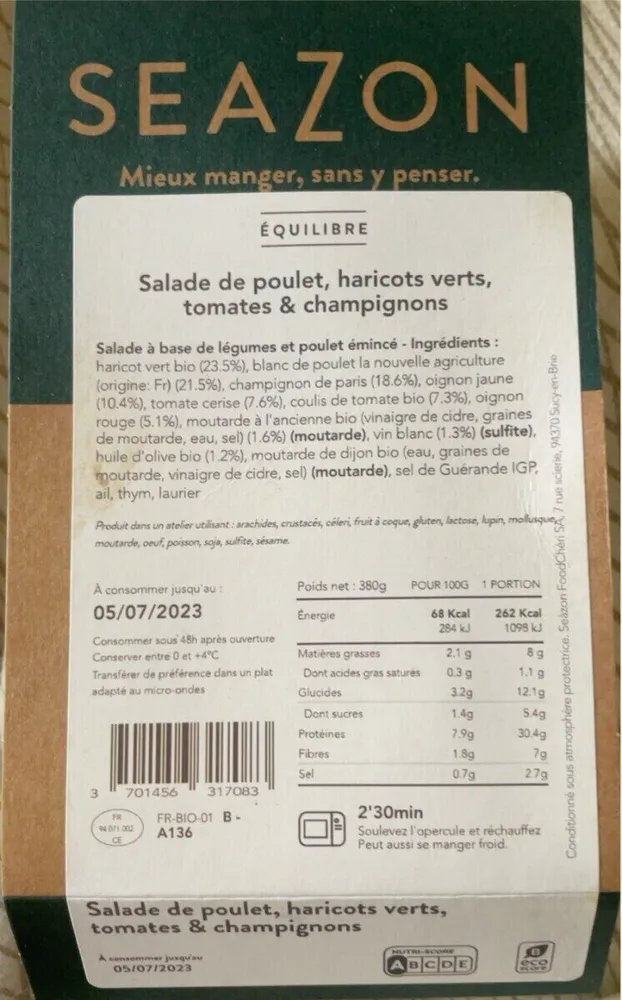 Salade de poulet haricots verts tomates et champignons