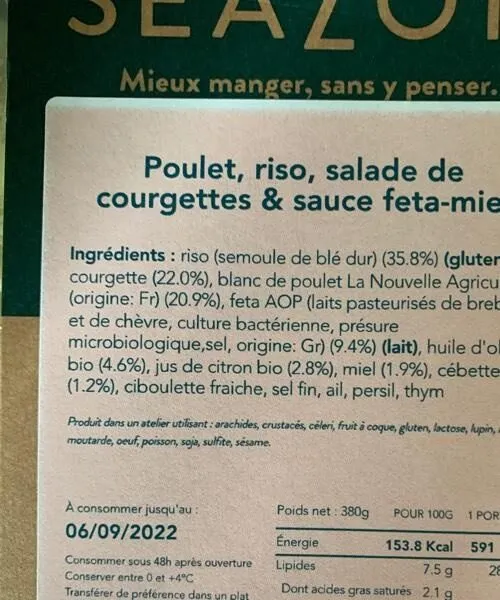 Poulet  riso salade de courgette