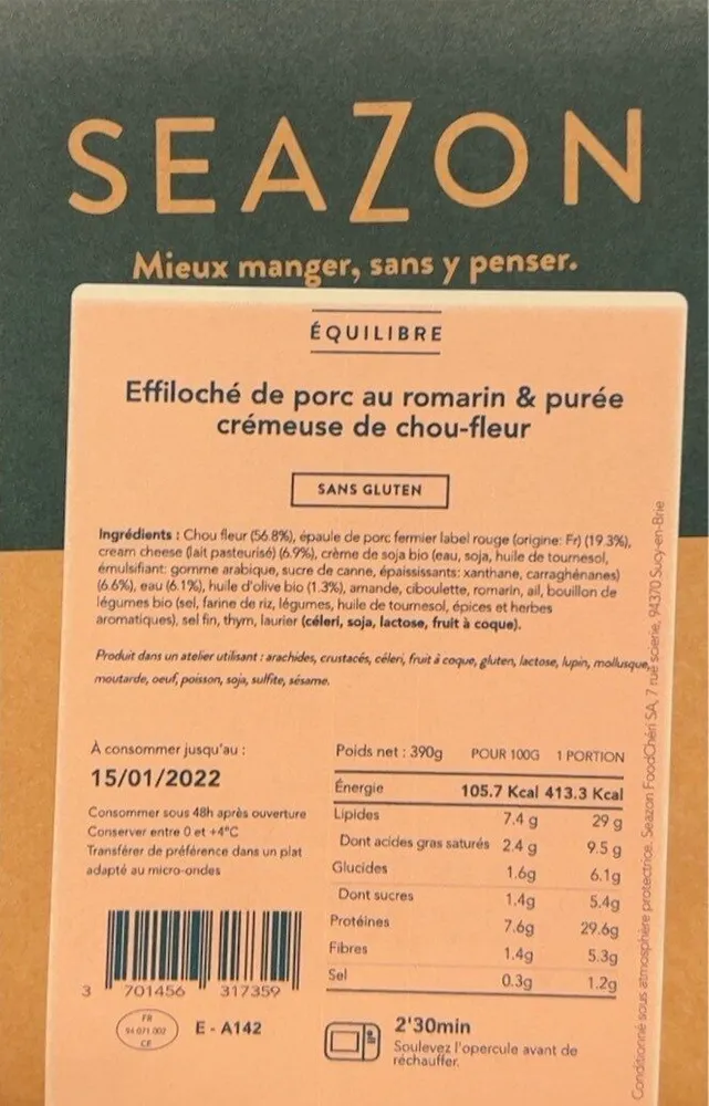 Effiloché de porc au romarain & purée cremeuse de chou-fleur