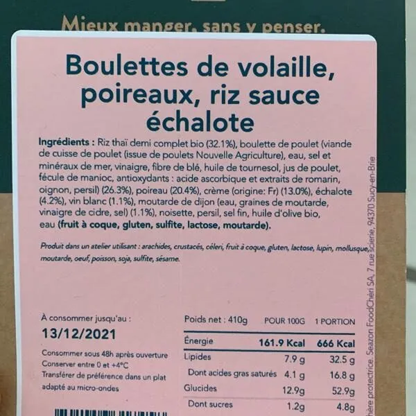 Boulettes de volaille poireaux riz