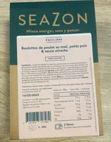 Boulette de poulet au miel, petit pois & sauce sriracha