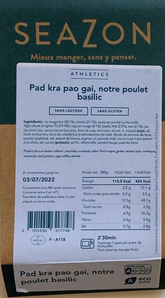Pad kra pao gai, poulet basilic