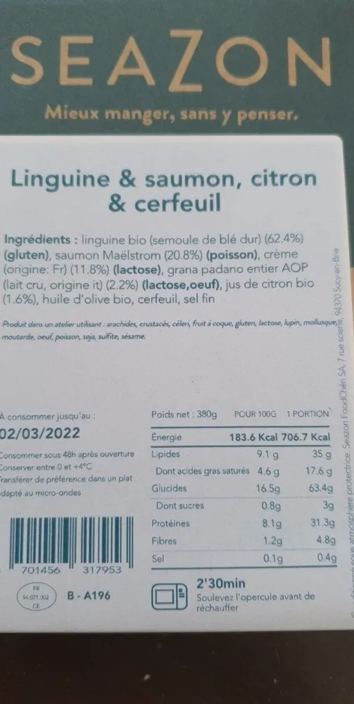 Linguine saumon citron cerfeuil