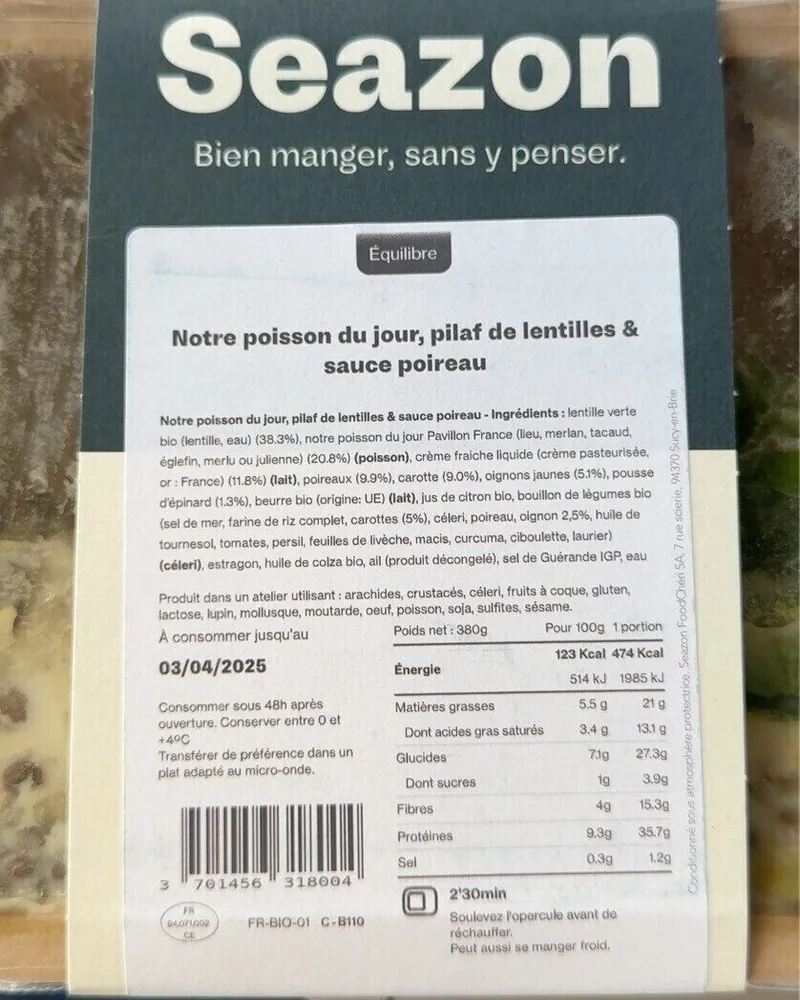 Notre poisson du jour, pilaf de lentilles et sauce poireaux