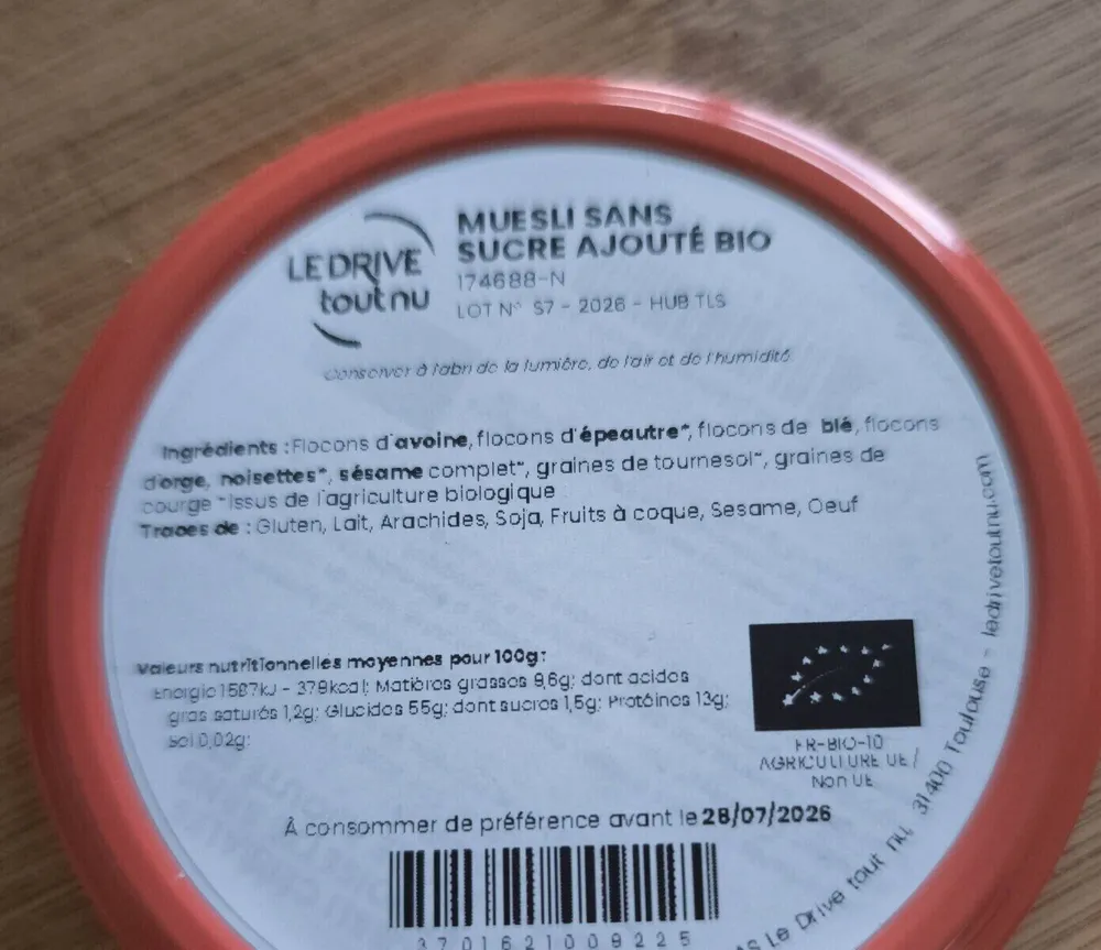 Müesli sans sucre ajouté bio