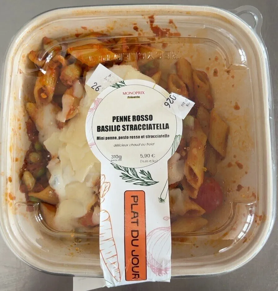Penne rosso basilic stracciatella