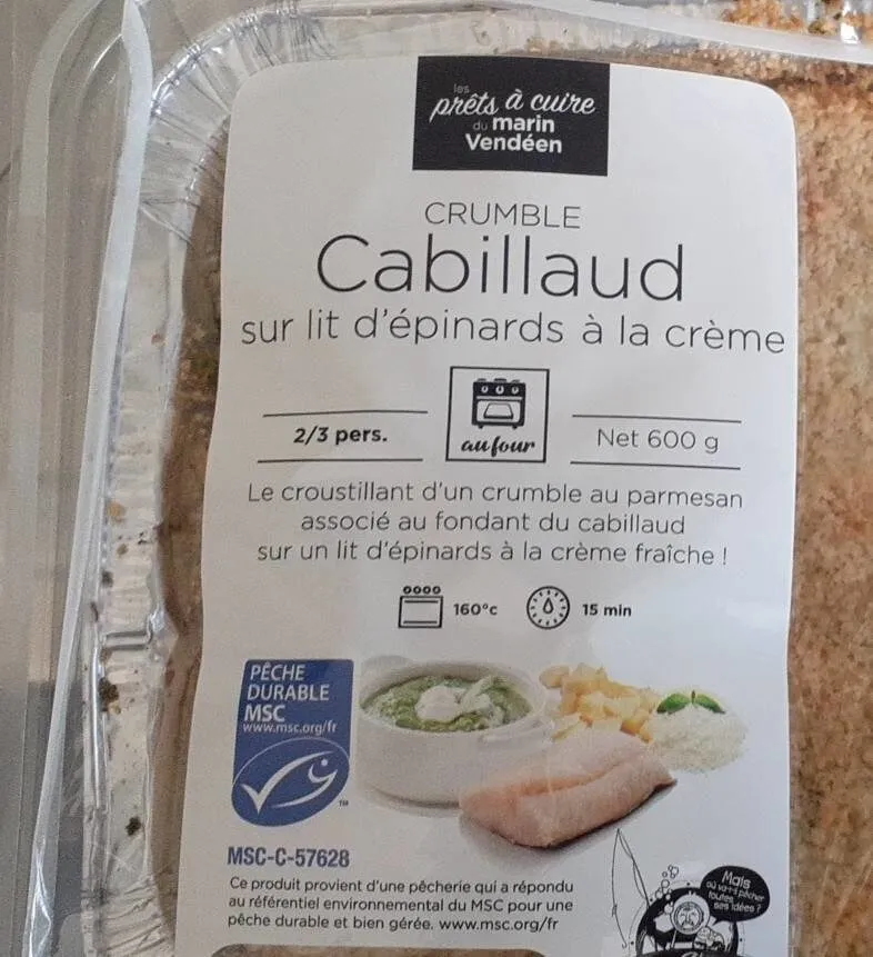 Crumble Cabillaud sur lit d'épinards à la creme