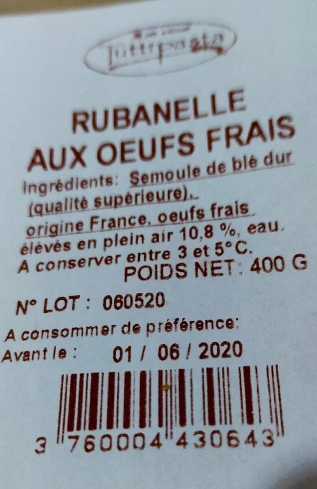 Rubanelle aux oeufs frais
