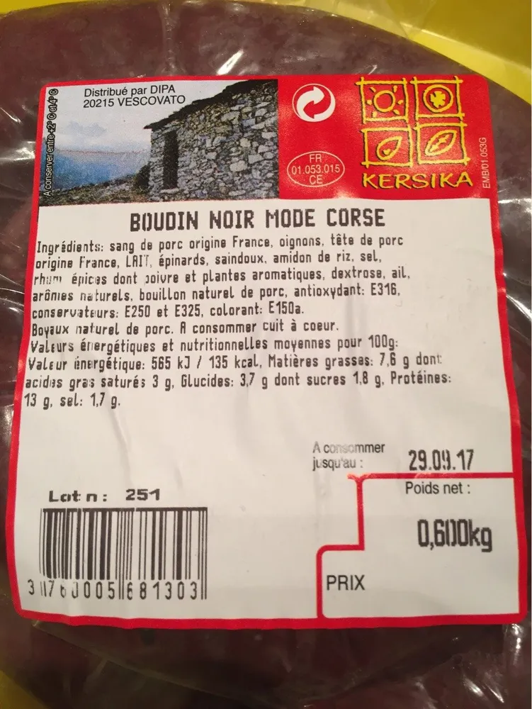 Boudin Noir Mode Corse