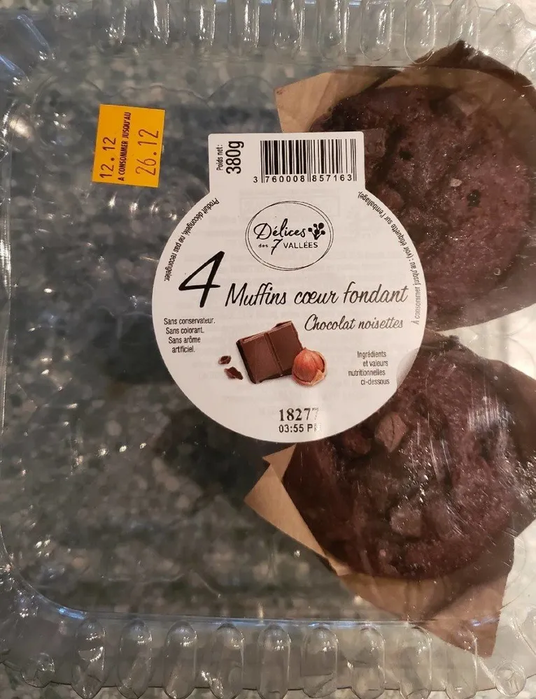 4 Muffins cœur fondant chocolat noisettes
