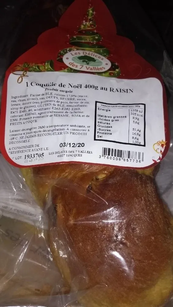 Coquille de Noël 400g au raisin