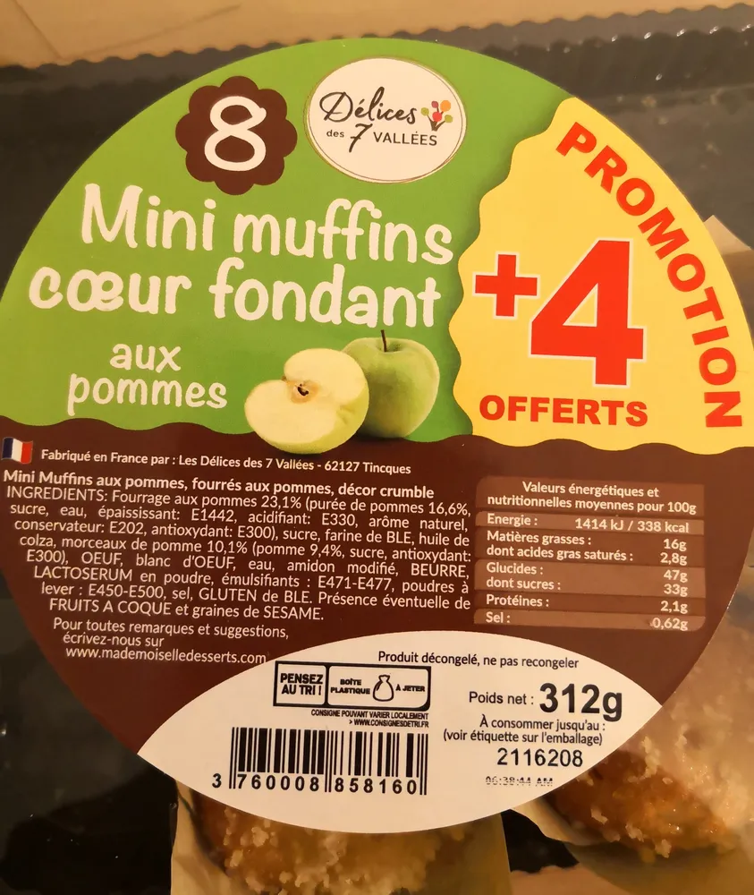 8 mini muffins cœur fondant aux pommes