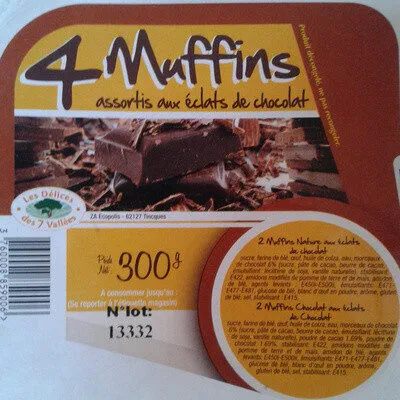 4 Muffins - assortis aux éclats de chocolat