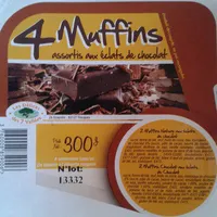 4 Muffins - assortis aux éclats de chocolat