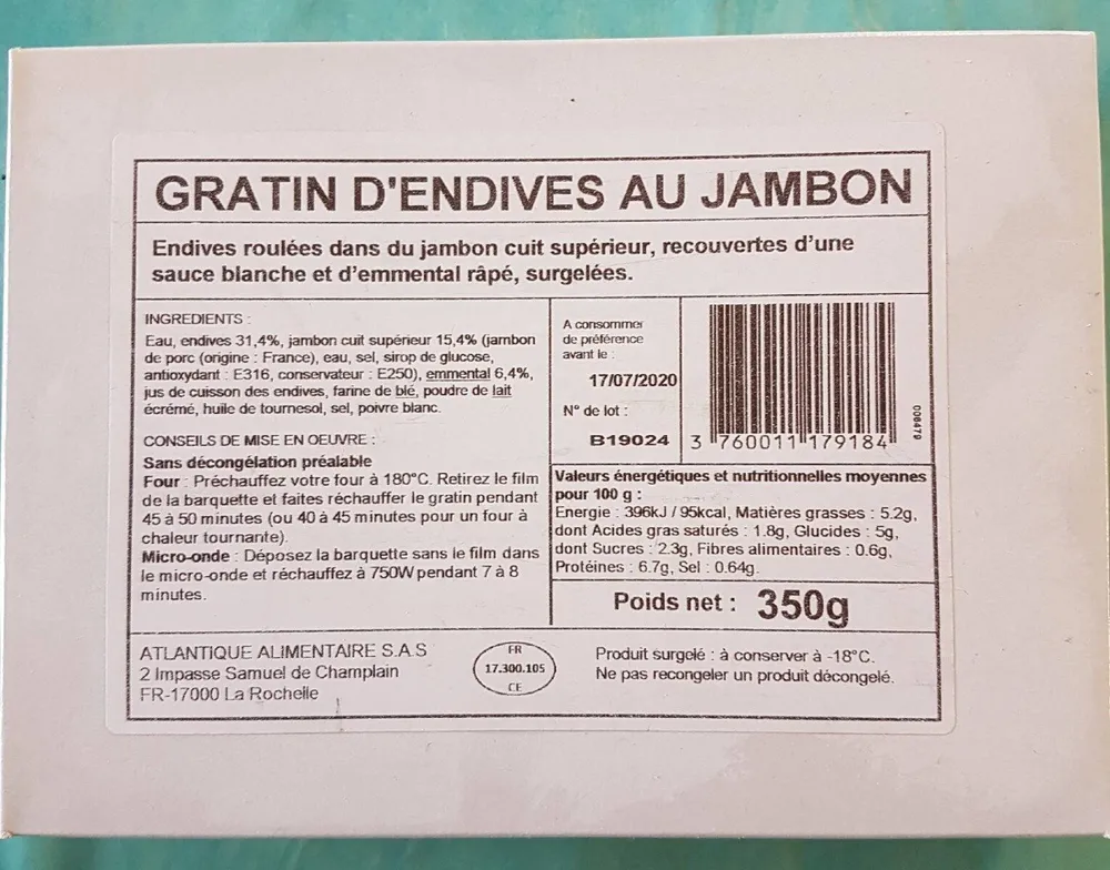 Gratin d'endives au jambon