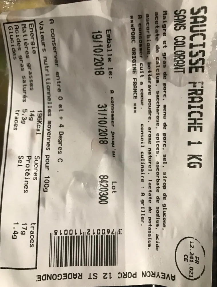 Saucisse fraiche 1kg