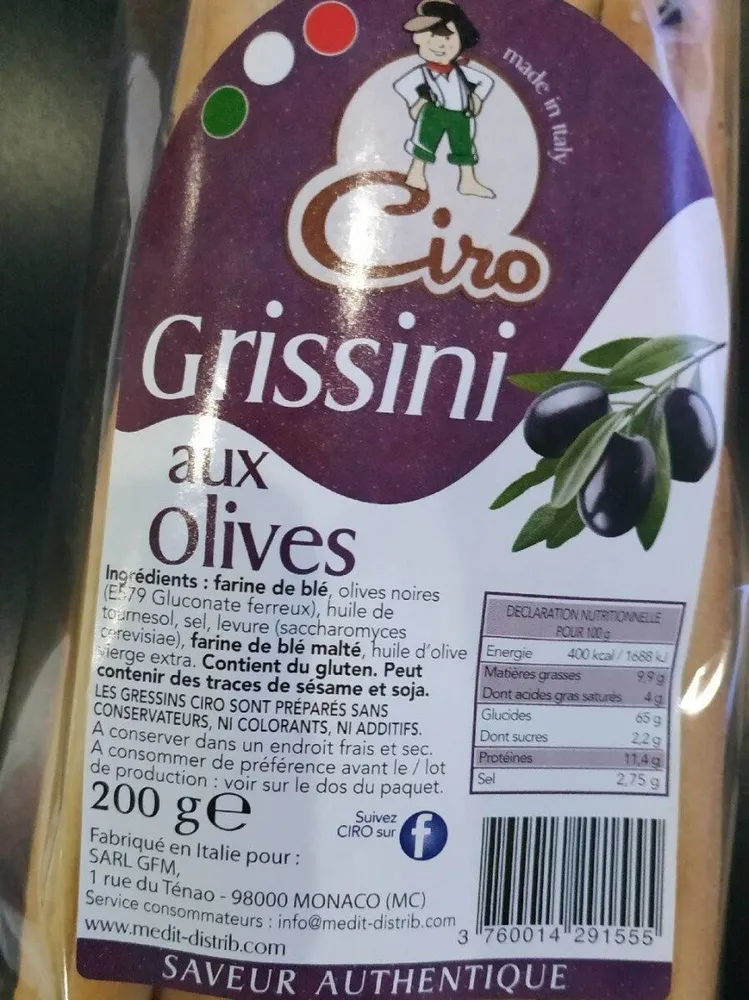 Grissini aux olives