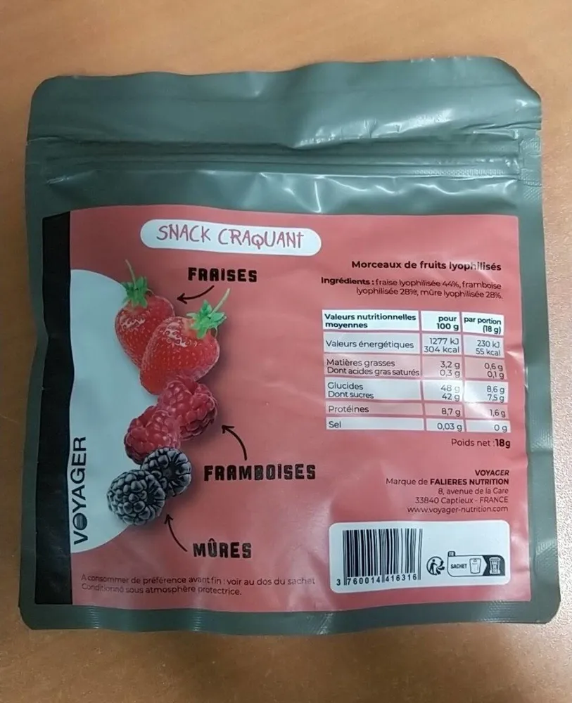 Snack craquant fruits rouge