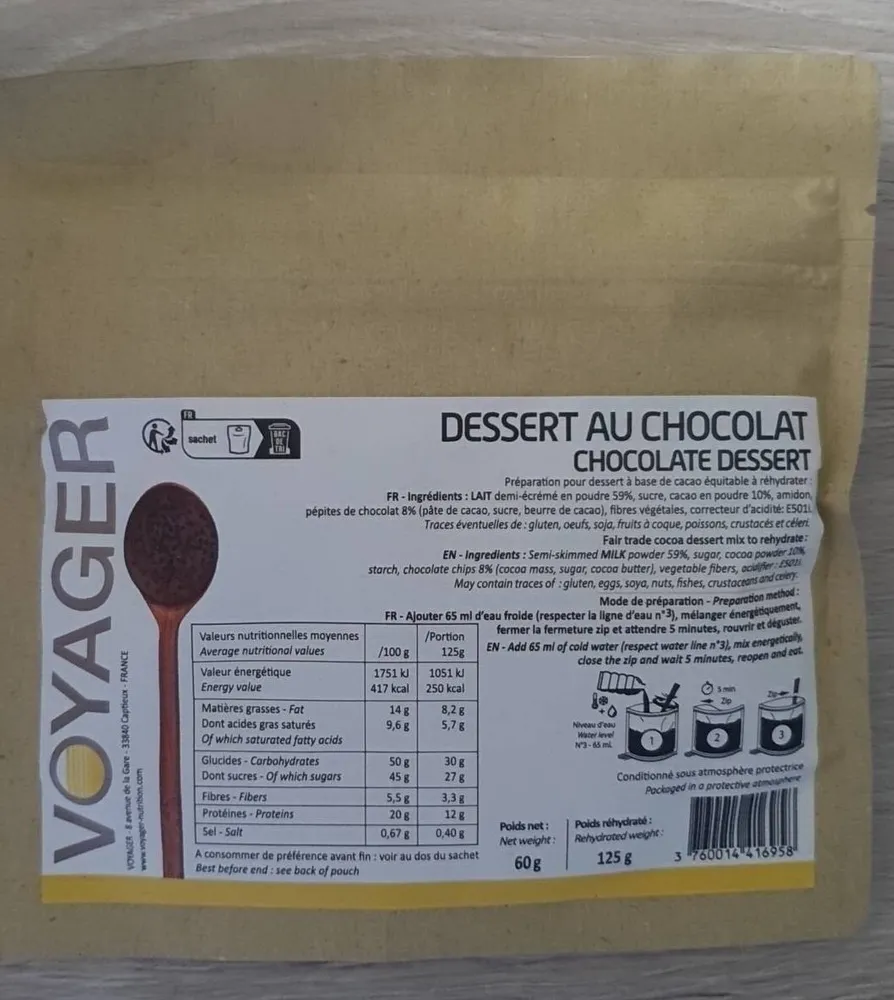 Dessert au chocolat lyophilisé