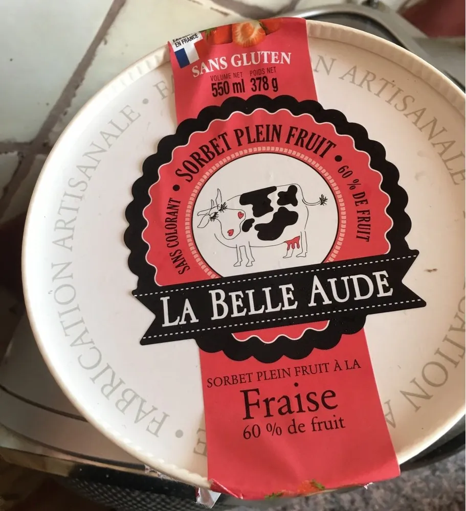 Sorbet à la fraise 60% de fruit LA BELLE AUDE, pot de