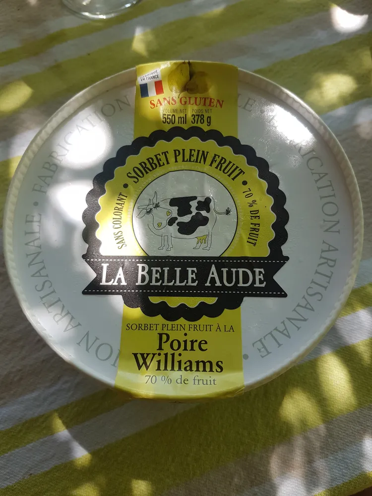 Sorbet à la poire williams 70% de fruit LA BELLE AUDE, pot de