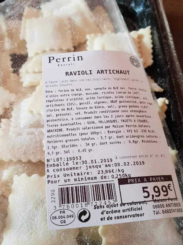 Raviolis Perrin aux artichauts