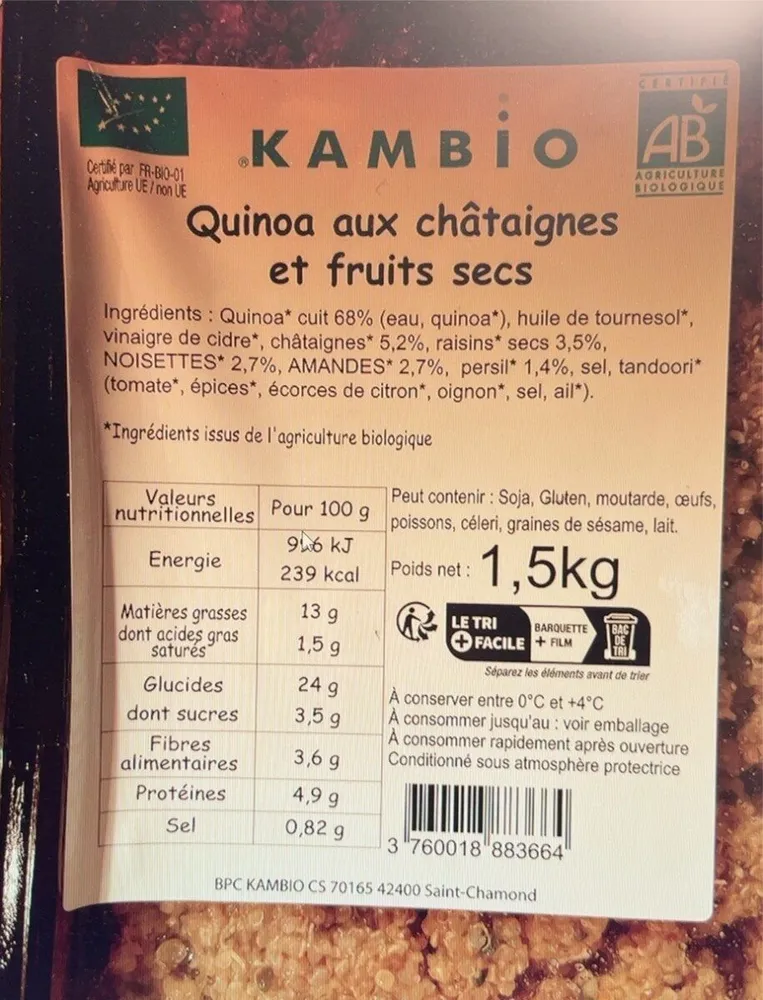 Quinoa aux châtaignes et fruits secs
